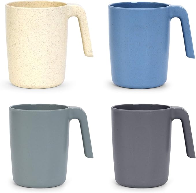 shopwithgreen 15 oz Wheat Straw Cup with Handles, Unbreakable Drinking Glasses Stackable | Reusable Water Tumbler, Mug Set for Coffee, Wine, Camping, BPA-Free | Dishwasher & Microwave Safe