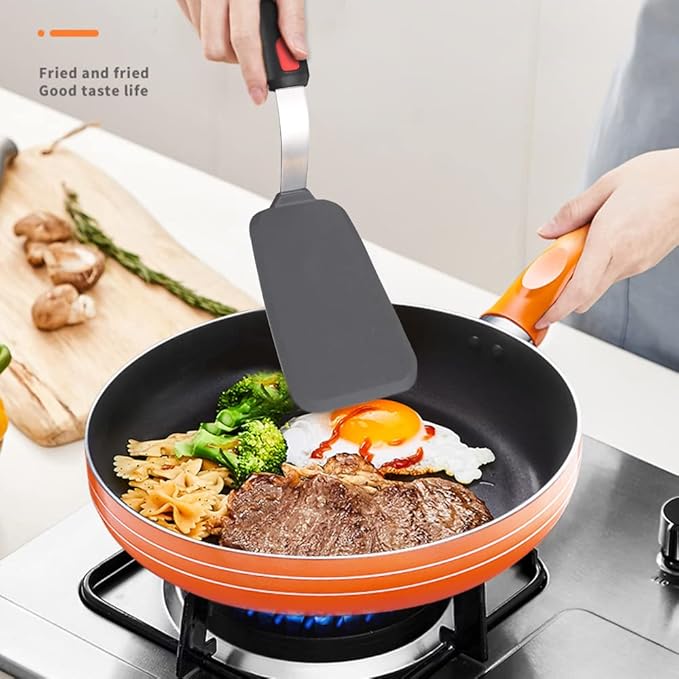 Tenta Tenta Kitchen 3 Pack Flexible Silicone Spatula Turner Set Slotted Fish Spatula-600F Heat Resistant,Wide Slotted Turners Spatulas,Omelet Spatulas for Flipping Eggs,Burgers,Crepes Etc, Grey/Black