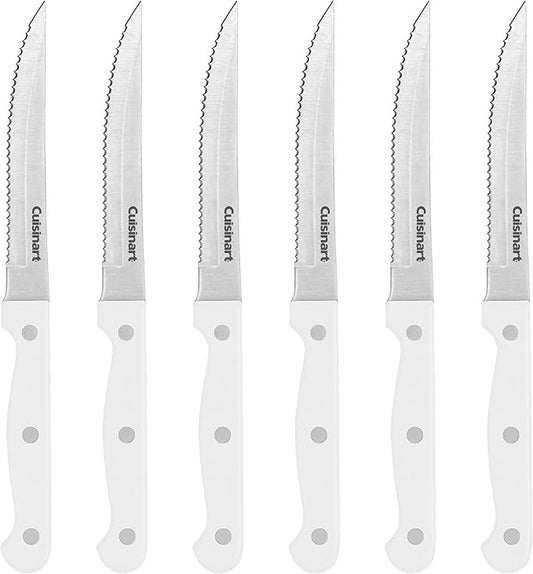 Cusinart Knife Set, 6pc Steak Knife Set with Steel Blades for Precise Cutting, Lightweight, Stainless Steel & Durable, C77TR-6PSKW, White