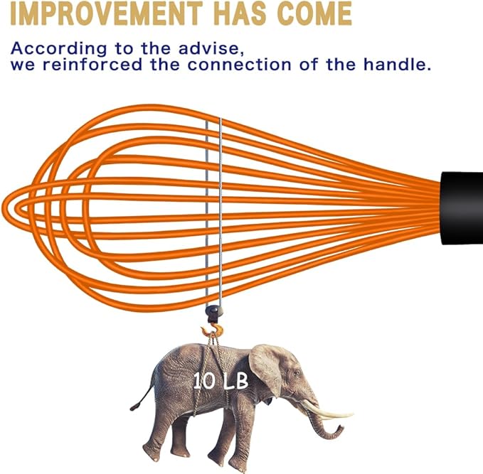 Dishwasher Safe Orange Silicone Whisk, Sealed Waterproof Design Set of 3, Professional Kitchen Whisks for Cooking Non-Scratch, Silicone&Stainless Steel Whisk, Heat Resistant Plastic wisk, BPA free