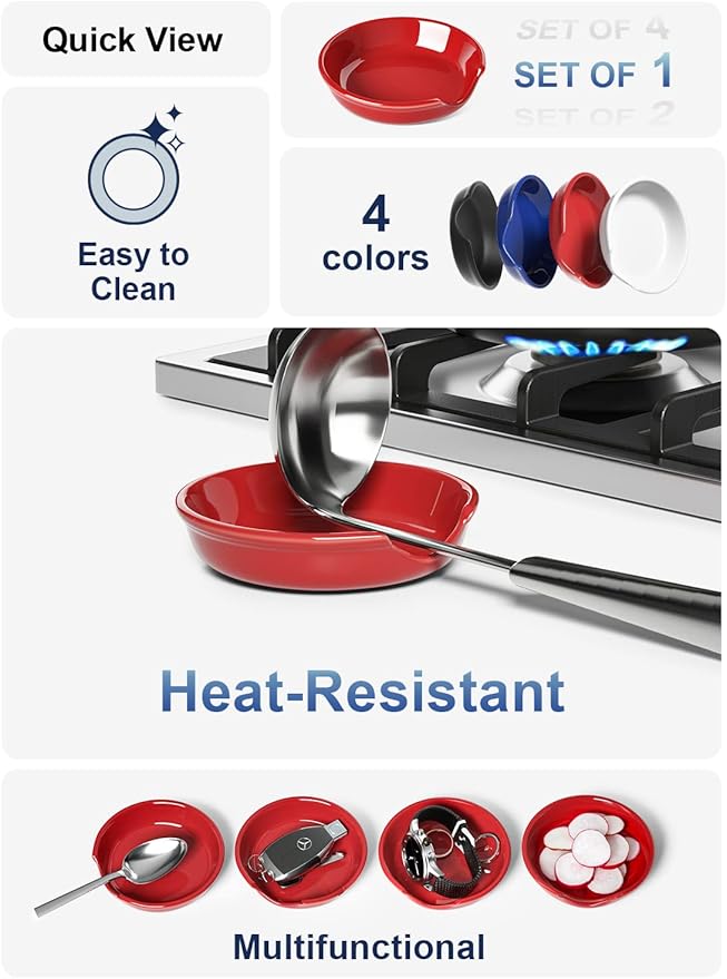 LE TAUCI Ceramic Spoon Rest, 4.8 Inch Spoon Rest for Stove Top, Spoon Holder for Kitchen Counter, Coffee Spoon rest, Utensil Rest for Cooking, Red