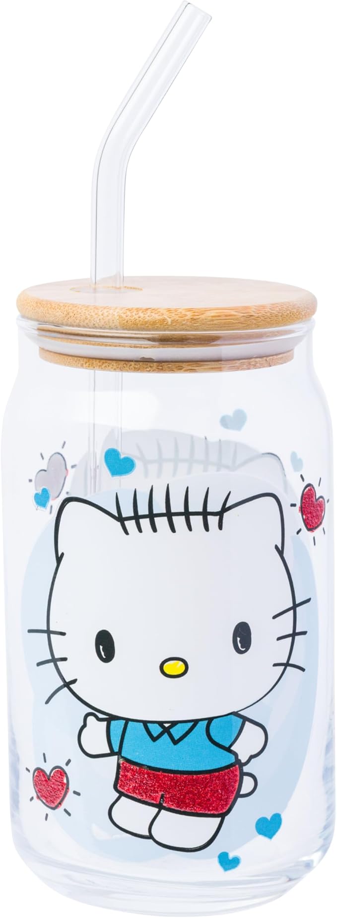 Silver Buffalo Sanrio Hello Kitty and Friends Featuring Dear Daniel 2 Pack Glass Jar Tumbler with Bamboo Lid and Glass Straw, 16 Ounces