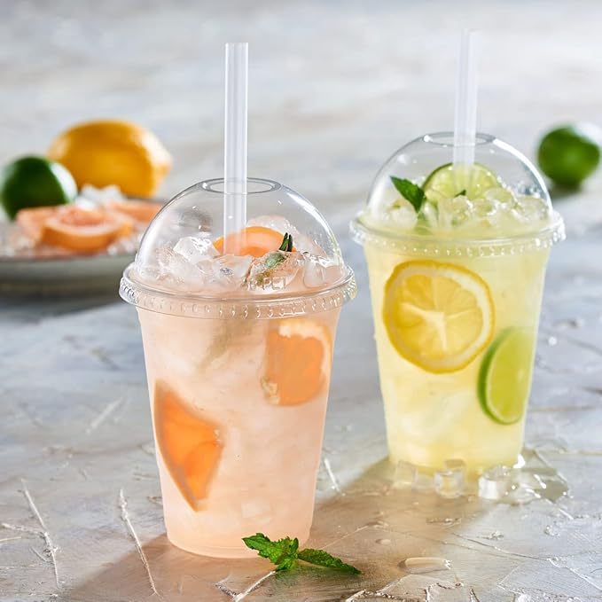 GUSTO [16 oz - 100 Count Clear Plastic Cups With Dome Lids - Perfect for Smoothies, Milkshakes, and To-Go Beverages (Formerly Comfy Package)