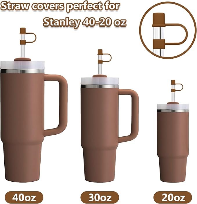6PCS Silicone Straw Covers Cap Compatible with Stanley Cup 30-40 oz Tumbler with Handle 10mm Straw Toppers Reusable Cover for Stanley Cup Accessories（Brown）