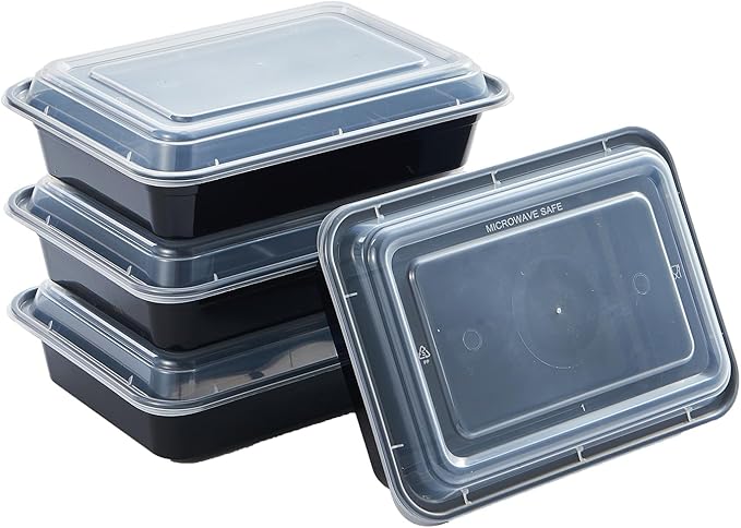 CIAO! Heavy Weight 28oz Injection Molded Microwavable Black Rectangular Food Container with Lid (150/case)
