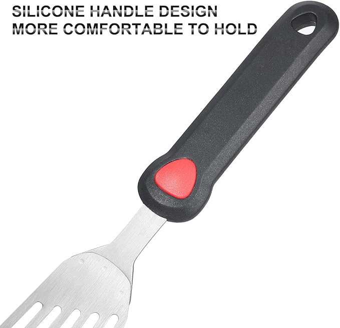 KSENDALO 13.15" Fish Spatula Stainless Steel with Silicone Handle, Flexible Slotted Egg Spatula with Thin Blade for Easier Cooking Flipping Frying Grilling Egg Fish Meat or more
