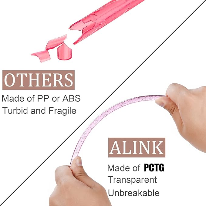 ALINK 12PCS Reusable Clear Pink Glitter Straws, 11" Long Hard Plastic Tumbler Drinking Straws with Cleaning Brush