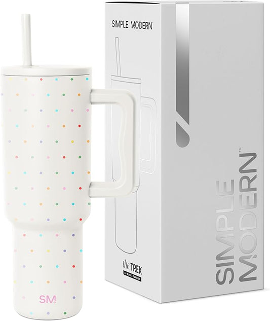 Simple Modern 40 oz Trek Tumbler with Handle and Straw Lid | Cup Holder Friendly Insulated Stainless Steel Travel Mug | Rainbow Dots