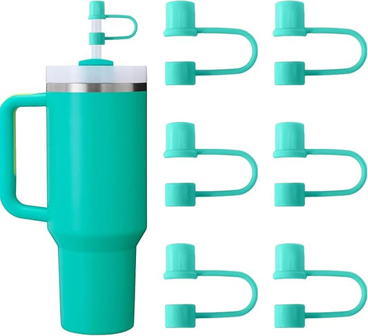 6PCS Silicone Straw Covers Cap Compatible with Stanley Cup 30-40 oz Tumbler with Handle 10mm Straw Toppers Reusable Straw Cover for Stanley Cup Accessories （Green）