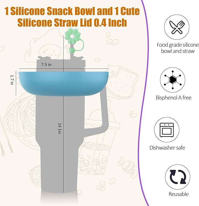 Snack Bowl for Stanley Cup 30 oz with Handle-Perfectly Compatible with Stanley Quencher H2.0 Tumbler 30 oz with Handle, Reusable Silicone Snack Tray, Stanley cup accessories-christmas gifts (Pink ）