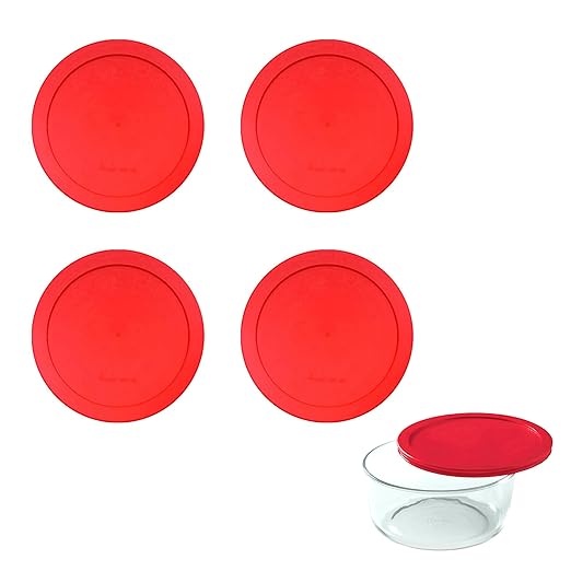 Wood Grip - Lids for Pyrex and Anchor Round Glass Containers - Lids for Pyrex Glass Containers - Replacement Lids (Red, 4 Cups, 4 Pack)