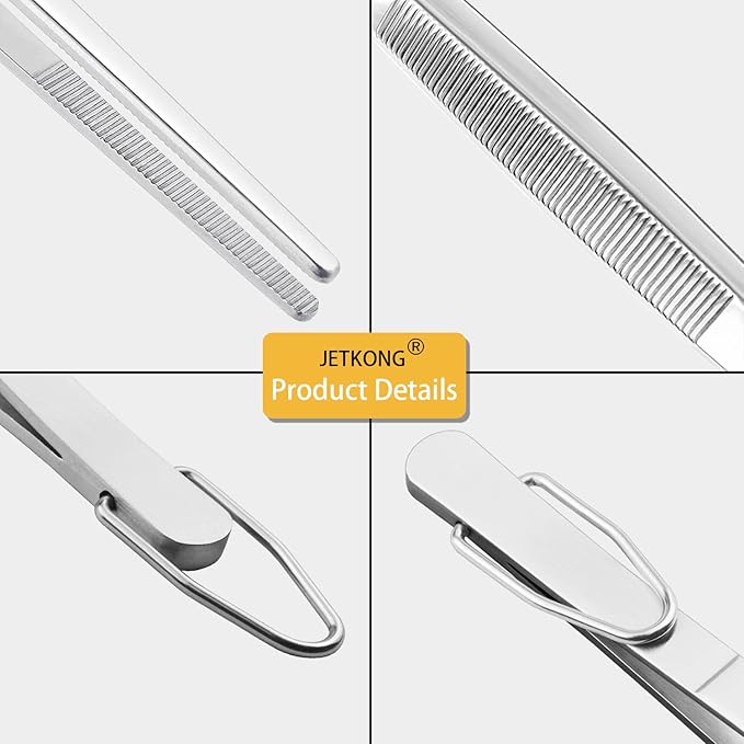 JETKONG Extra Long Kitchen Tweezers Heavy Duty Stainless Steel Cooking Tweezers, Set of 3 (9 12 14 Inch, Silver)