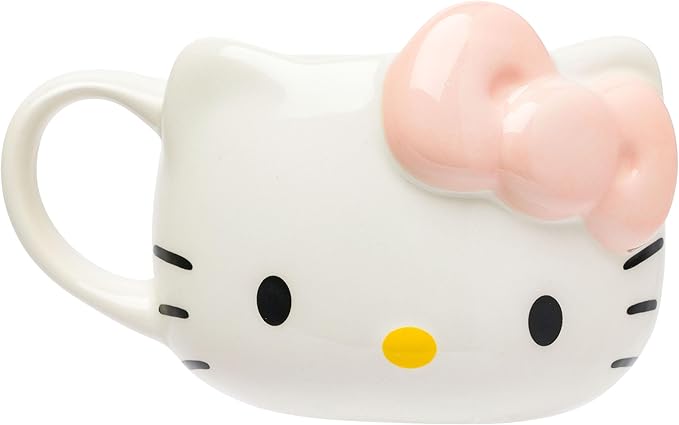 Silver Buffalo Sanrio Hello Kitty Light Pink Bow Ceramic 3D Sculpted Mug, 20 Ounces