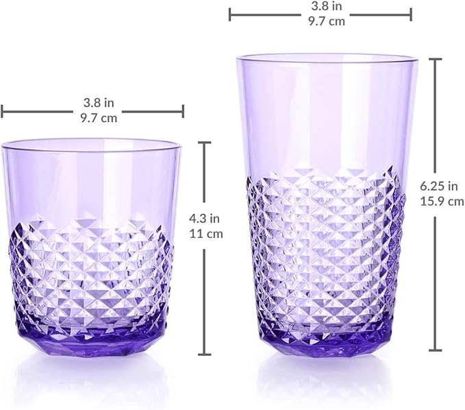 Cupture Diamond Plastic Tumblers BPA Free, 24 oz / 14 oz, 8-Pack (Assorted Colors)