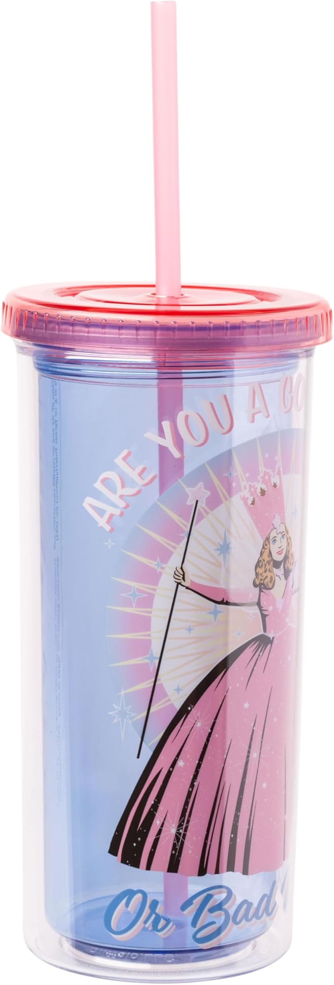 Silver Buffalo The Wizard of Oz Featuring Glinda Are You a Good Witch or a Bad Witch Plastic Tall Cold Cup with Lid and Straw, 20 Ounces