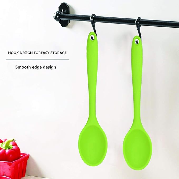 Meajore 2 Pcs Silicone Spoons for Cooking Heat Resistant, Hygienic Design Cooking Utensi Mixing Spoons for Kitchen Cooking Baking Stirring Mixing Tools (Green)