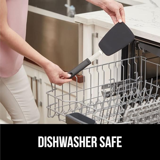 GORILLA GRIP Patented BPA-Free Non-Scratch Spatula, 2 Pack, Heat Resistant Flexible Silicone Head for Nonstick Cooking Pans, Soft Rubber Handle, Kitchen Spatulas for Flipping Eggs, Pancakes, Black