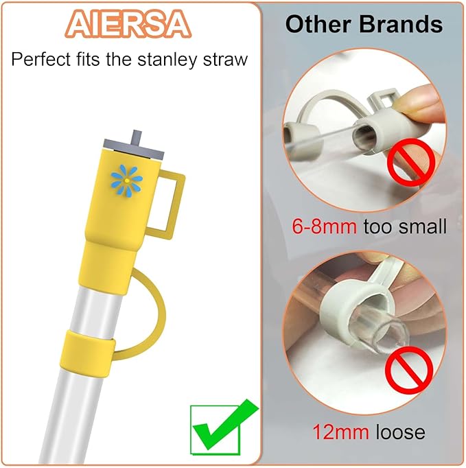AIERSA 5Pcs Straw Cover Cap for Stanley Cup, Silicone Straw Topper Compatible with Stanley 30&40 Oz Tumbler with Handle,Mini Cup Straw Tip Covers for Stanley Cups Accessories