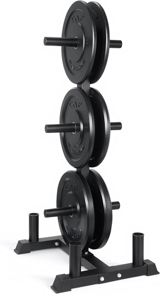 CAP Barbell 2-Inch Olympic Bumper Plate Weight Set with 6 Post Rack | 100-370 lbs | Multiple Options