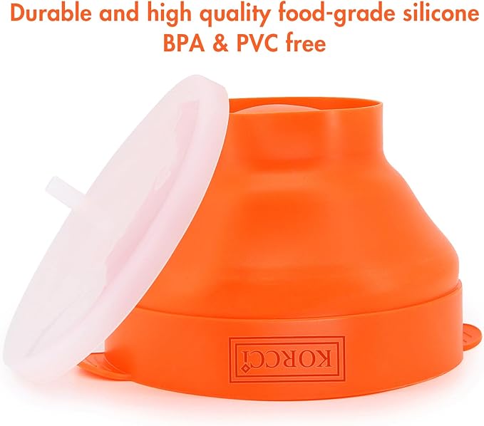The Original Korcci Microwaveable Silicone Popcorn Popper, Microwave Popcorn Popper, Collapsible Microwave Popcorn Maker Bowl, No Oil Required, Use In Microwave, Dishwasher Safe (Orange)