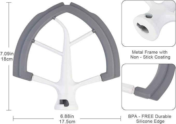 Flex Edge Beater for KitchenAid Bowl-Lift Stand Mixer - 6 Quart Flat Beater Paddle with Flexible Silicone Edges