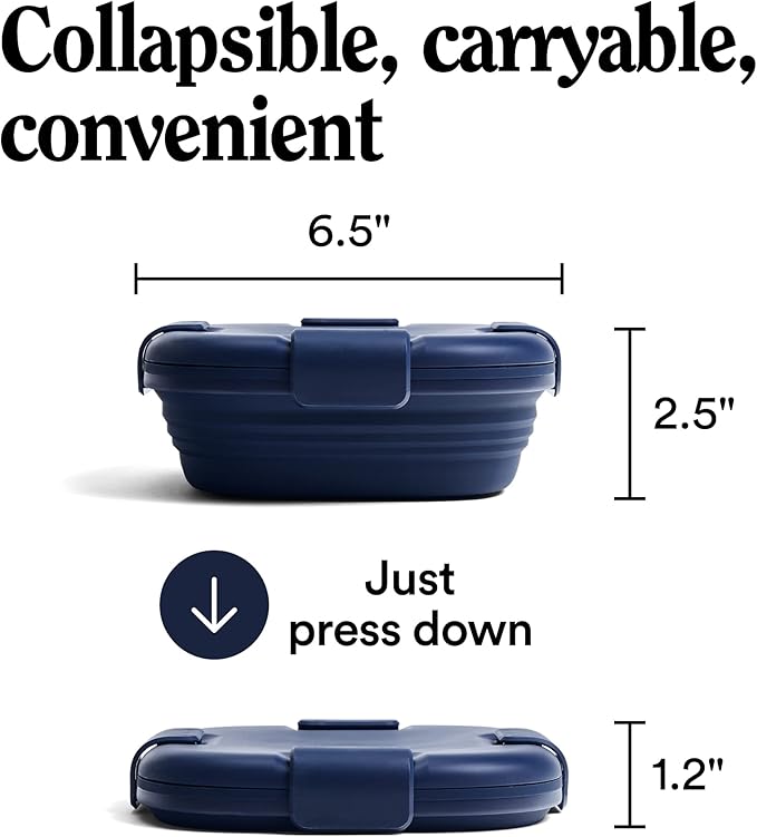 STOJO Collapsible Sandwich Box – 24oz, Reusable Food Storage Container, Silicone Bowl for Hot/Cold Food – Meal Prep, Lunch, Camping, Hiking – Dishwasher Safe (Set of 1, Denim)