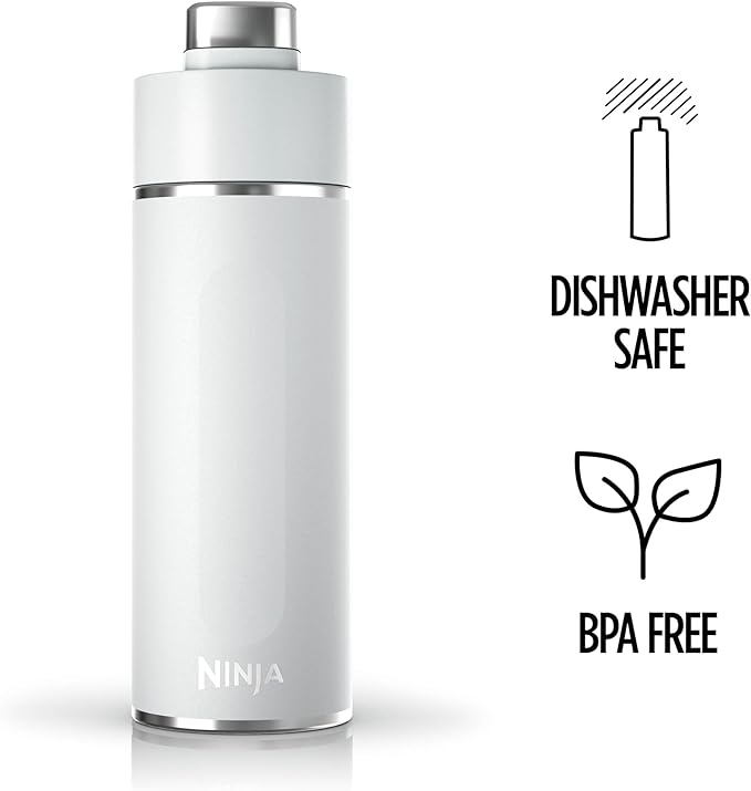 Ninja Thirsti 18oz Travel Water Bottle, For Carbonated Sparkling Drinks, Colder and Fizzier Longer, Leak Proof, 24 Hrs Cold, Dishwasher Safe, Stainless Steel Insulated Tumbler, Cloud White, DW1801WH