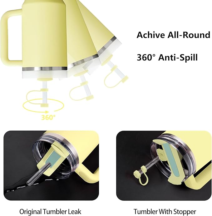 Silicone Spill Stopper Set Compatible with Stanley Cup 2.0 30oz & 40oz with Straw Cover (Set of 2, Pomelo)
