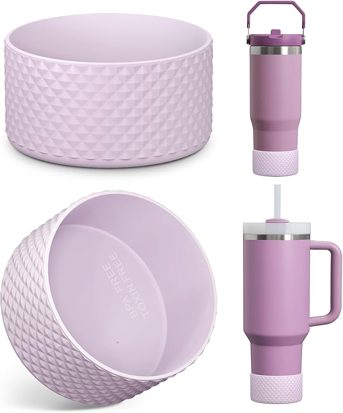 Upgrade 2PCS Protective Silicone Boot Bumper for Stanley Quencher Adventure 40oz 30oz 20oz Tumbler, Water Bottle Bottom Sleeve Cover Accessories for Stanley Mug Cup(Violet)