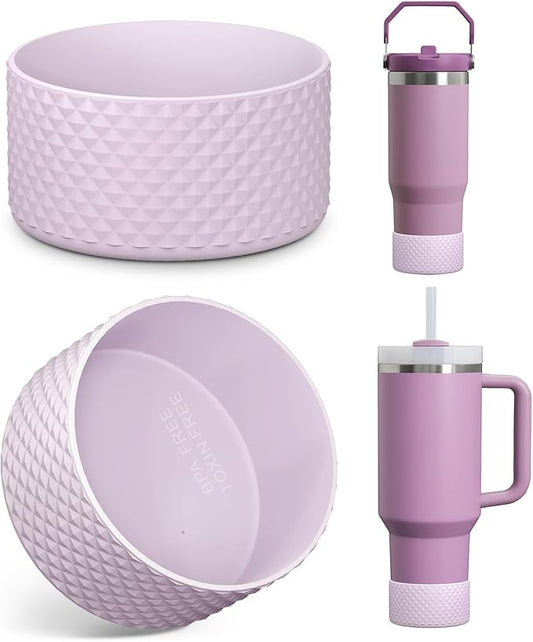 Upgrade 2PCS Protective Silicone Boot Bumper for Stanley Quencher Adventure 40oz 30oz 20oz Tumbler, Water Bottle Bottom Sleeve Cover Accessories for Stanley Mug Cup(Violet)