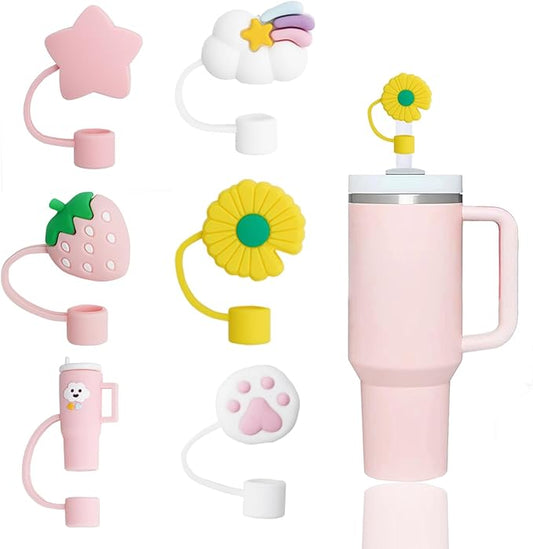 6Pcs Straw Covers Cap Toppers Compatible with Stanley 30&40 oz Tumbler Cup,Reusable Cute Silicone Straws Tips Lids Protectors for 0.4 in/10mm Stanleys Cups Straws Accessories(6PCS)