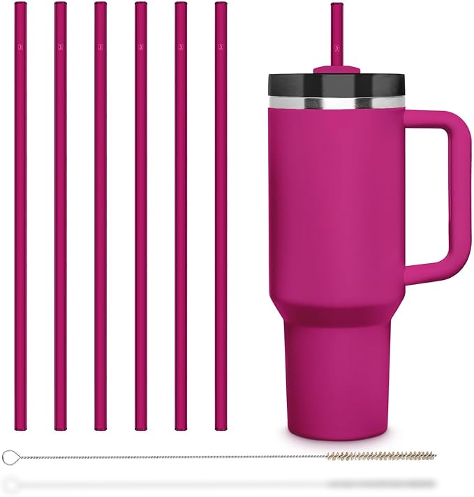 HALM Stanley Quencher Tumbler Glass Straws Pink Reusable Replacement Straws for Tumbler with Handle Stainless Steel Drinking Cup Accessory BPA-Free & Dishwasher Safe