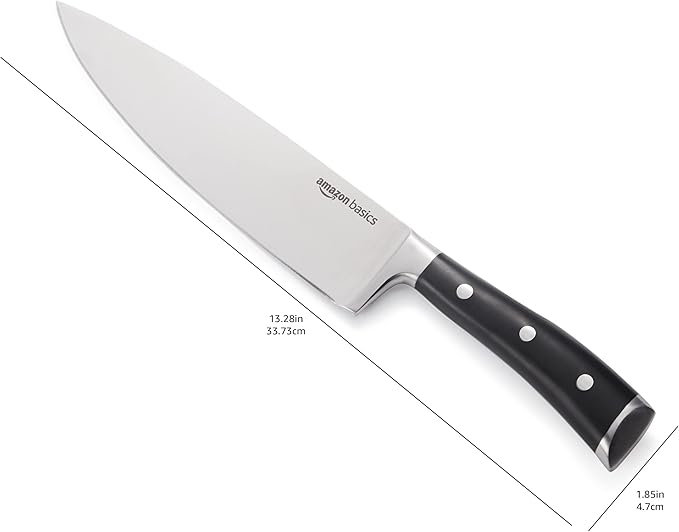 Amazon Basics Classic 8-inch Full Tang Stainless Steel Chef's Knife with Three Rivets, Silver