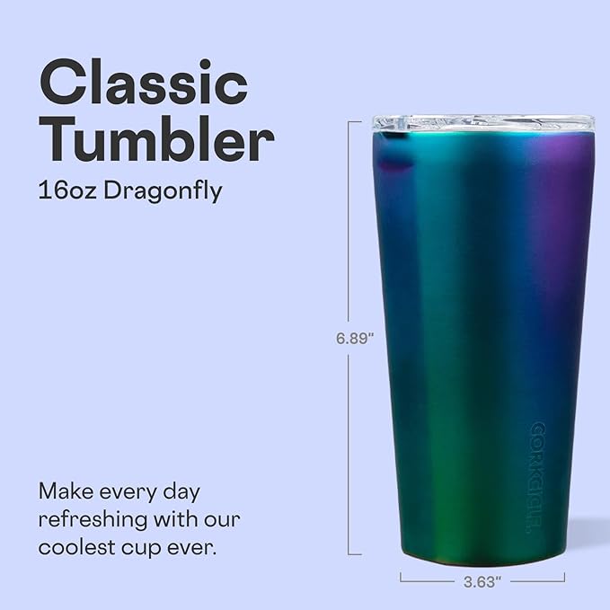 Corkcicle Classic Tumbler - Keeps Drinks Cold for 9 Hours & Hot for 3 - Triple-Insulated Stainless Steel - Holiday Tumbler Gift - 16 oz - Dragonfly