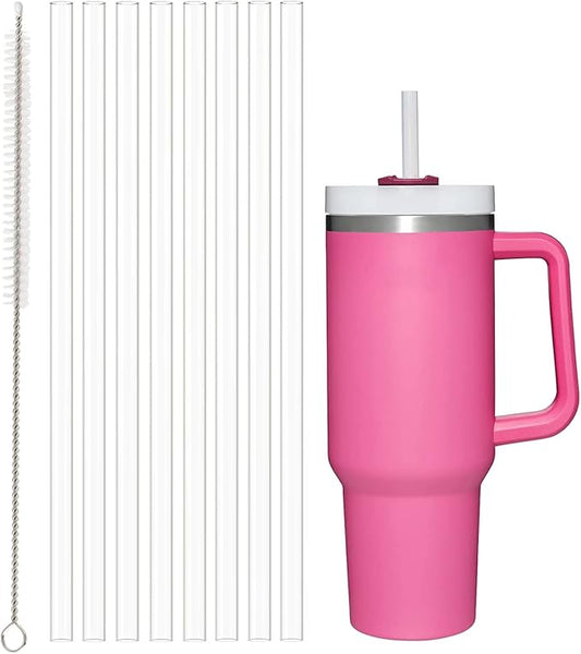 8Pack Replacement Straws for Stanley 40oz 30oz 20oz 14oz Tumbler, Airboat Reusable Clear Straws Compatible with Stanley Adventure Quencher Travel Mug Cup, Plus Cleaning Brush