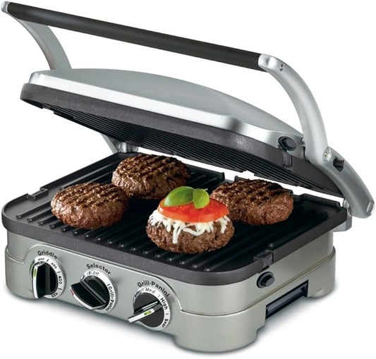 Cuisinart Griddler Indoor Grill, Panini Press, Sandwich Maker & More, 5-in-1 Grilling, Dishwasher-Safe Nonstick Cooking Plates, GR-4NP1, Stainless Steel