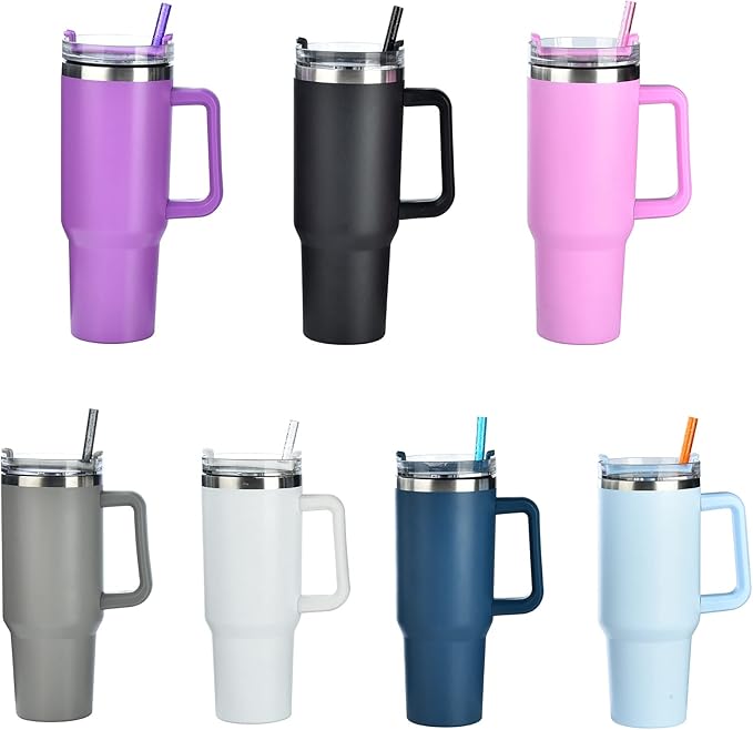 ALINK 10 Pack Color Replacement Straws for Stanley 40 oz 30 oz Tumbler, 12 in Long Reusable Plastic Glitter Straws for Stanley Cup Accessories, Half Gallon Jug, Plus 2 Cleaning Brush