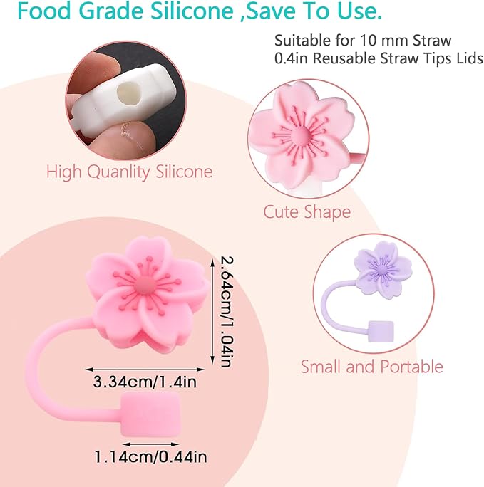 Silicone Straw Caps for 10mm Tumblers | Reusable Dust-Proof Straw Toppers Compatible with Stanley 30oz & 40oz Tumblers (Purple Flower 3pc)