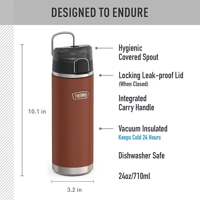 THERMOS ICON SERIES Stainless Steel Water Bottle with Spout - 24 Ounce, Saddle - Vacuum Insulated Water Bottle with Lid