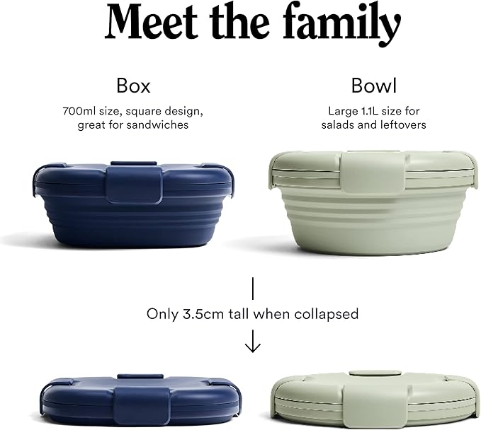 STOJO Collapsible Sandwich Box – 24oz, Reusable Food Storage Container, Silicone Bowl for Hot/Cold Food – Meal Prep, Lunch, Camping, Hiking – Dishwasher Safe (Set of 1, Denim)