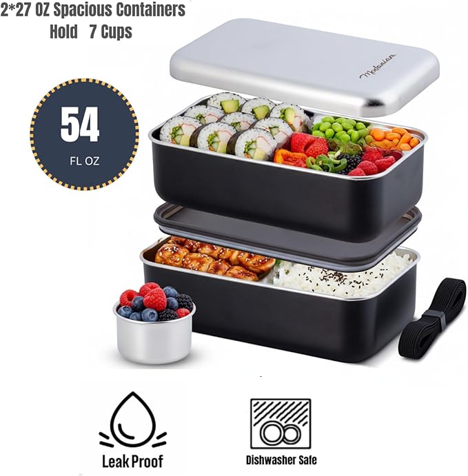 LEAK Proof Stackable Stainless Steel Bento Box |Stainless Steel Lunch Box Adult| Metal Bento box|Metal Japanese Lunch Container |large compartment| Korean bentobox| Non toxic|Microwave safe