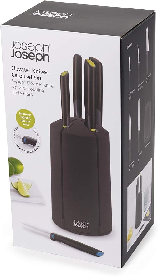 Joseph Joseph 10527 Elevate Knives Carousel Knife Set with Rotating Storage Stand, 6-piece, Black (updated)