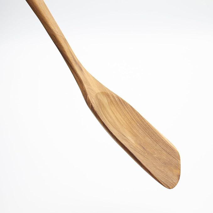 FAAY 13.5” Right-Hand Stir Fry Spatula – Thin Edge Teak Wooden Turner for Wok & Nonstick Pans, Natural Coconut Oil Finish, Handcrafted Wood Tool for Stirring & Flipping