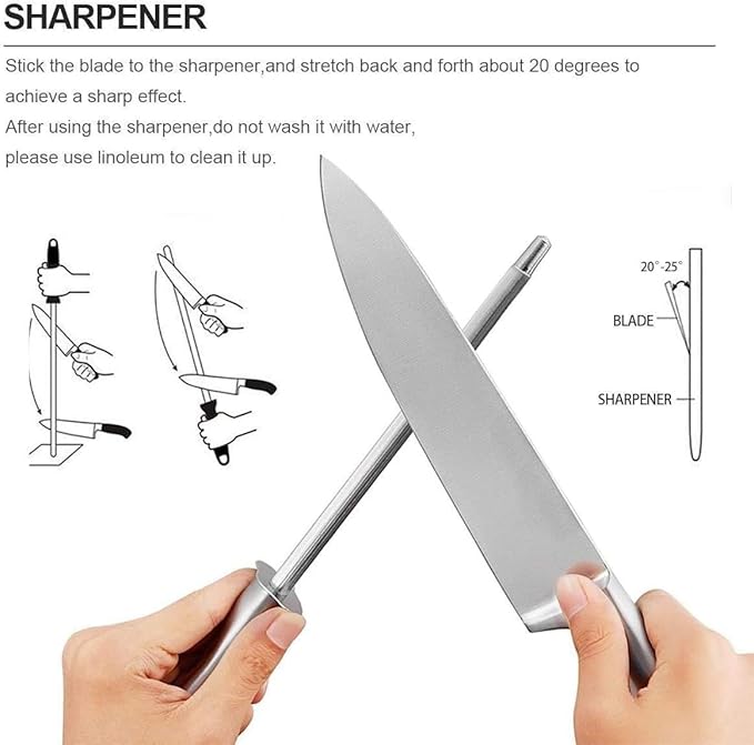 Knife Set, 14 Pieces Kitchen Knife Set with Wood Block, Chef Knife with 6 Pieces Serrated Steak Knives, High Carbon Stainless Steel Knife Sets for Multipurpose Cooking