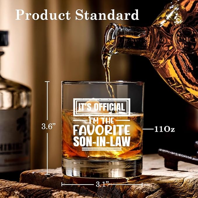 It's Official I'm The Favorite Son-In-Law Whiskey Glass, Gifts from In Law - Image 2