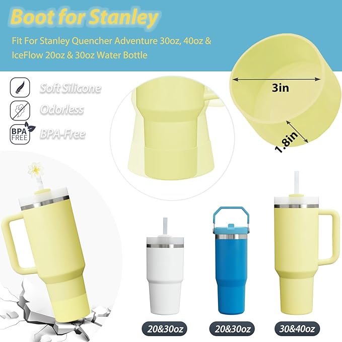 Stanley Cup Accessories Set Including 6 Pcs Silicone Spill Proof Stopper, 2 Pcs Straw Cover Cap for 9-10 mm Straws, 1 Pcs Silicone Boot for Stanley Cup Stanley 40oz & 30oz Tumbler (Pomelo)