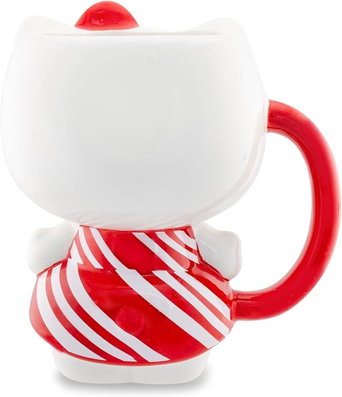 Silver Buffalo Sanrio Hello Kitty Christmas Holiday Candy Cane Dress 3D Sculpted Ceramic Mug, 20 Ounces