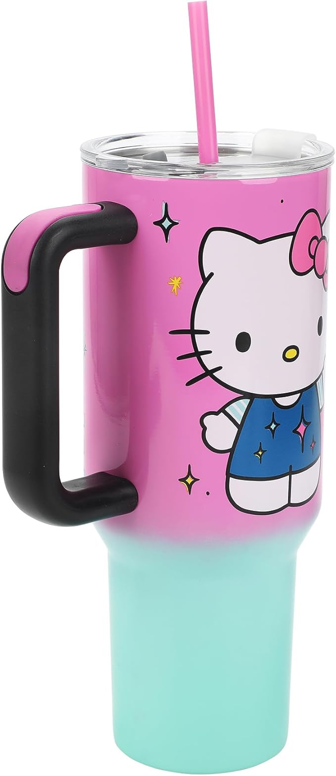 Bioworld Hello Kitty “Never Lose Your Spark” Vacuum Insulated 40 Oz. Pink & Green Ombre Stainless Steel Tumbler with Leak-Proof Lid & Easy Carry Handle for Travel or Home