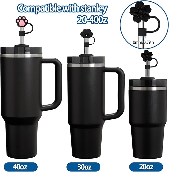 6Pcs Straw Covers Cap Compatible with Stanley Cup 30-40 oz Tumbler，10mm Silicone Straw Toppers