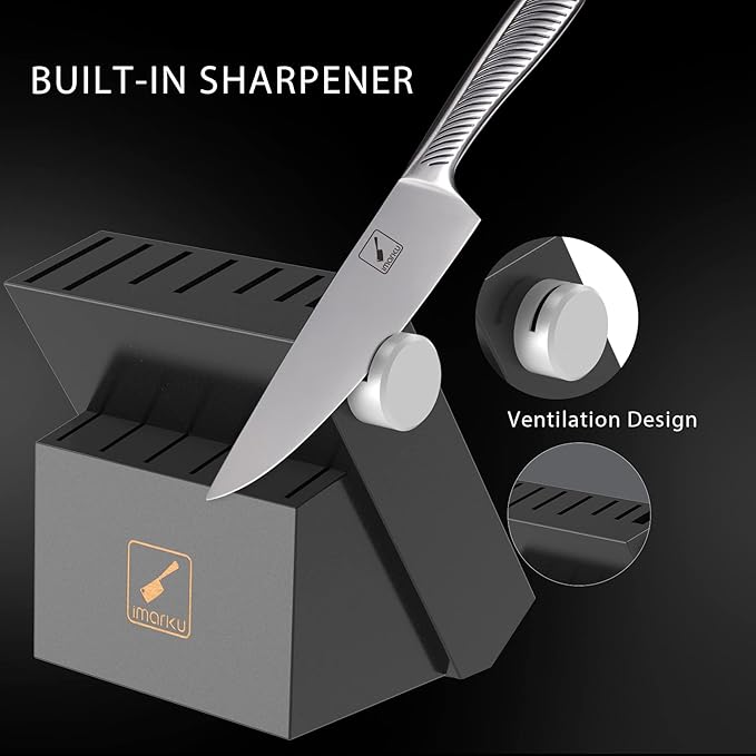 Knife Block Set, 15Pcs High Carbon Stainless Steel Knife Set with Block, Kitchen Knife Set Black, Dishwasher Safe, Build-in Sharpener